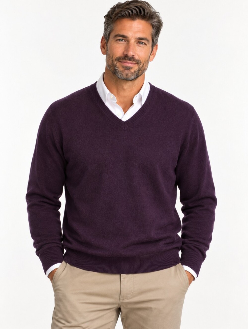 Oliver Perry Men's 100% Cashmere V-Neck Sweater Purple XL